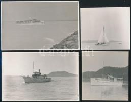 cca 1950-1960 6 db balatoni hajózással kapcsolatos fotó, közte a Tünde és a Helka fotójával, hátuljukon írással, 7,5x9 cm és 13,5x9 cm közötti méretekben