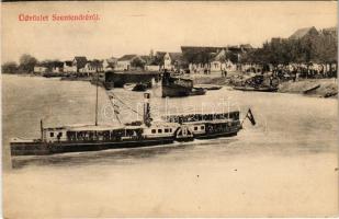 1911 Szentendre, Leányfalu gőzüzemű oldalkerekes személyhajó fordulásban a kikötőnél. Pálfy János kiadása