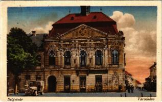 1934 Szigetvár, városháza, automobil, Szalay és Vörös üzlete (EK)