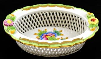 Herendi Viktória mintás áttört kosárka. Kézzel festett, jelzett, hibátlan. 14x11 cm