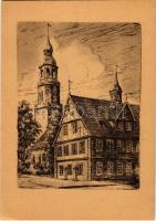 Celle, Rathaus und Stadtkirche / town hall, church. art postcard s: Fritz Bötel (EK)