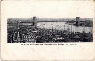 New York, East River Bridge from Produce Exchange Building. Pub. J. Koehler No. 4. (worn corners)