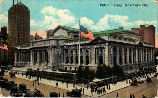 1922 New York, Public Library, automobiles, American flags (worn corners)