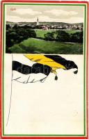 Igló, Zipser Neudorf, Spisská Nová Ves (Tátra); zászlós szecessziós keret. Feitzinger Ede Nr. 254. 1915. / Art Nouveau flags