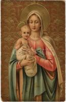Boldog Karácsonyi Ünnepeket! / Christmas greeting with Mary, mother of Jesus. S. & Co. Nbg. No. 3671. Emb. litho (Rb)