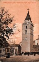 Omisalj, Castelmuschio (Krk, Istra); Trg sa Tornjem, Opcinski Ured / square, tower, town hall. Ed. Feitzinger No. 402. Quarnero