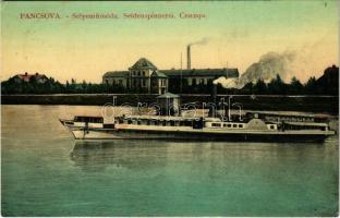 1912 Pancsova, Pancevo; Selyemfonoda, Ferdinand Max lapátkerekes gőzhajó / Seidenspinnerei / silk spinning mill, factory, steamship