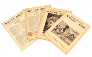 1940-1942 Kelet Népe folyóirat 5 száma, változó állapotban, közte szakadt, és borító hiányos is.