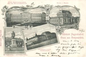 Nagyvárad Szt. László statue, commercial hall, military school, museum