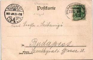 1902 Strzegom, Striegau; Rathsthurm, Kais. Post / tower, post office. Art Nouveau, floral, litho + &...