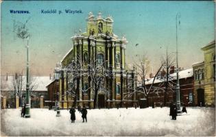 1913 Warszawa, Warschau, Warsaw; Kosciol p. Wizytek / church in winter