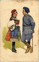 1920 Czechoslovakian military art postcard, folklore s: K. S. (EK)