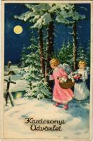 1929 Karácsonyi üdvözlet / Christmas greeting card with angels. L. & P. 1532/III. (EK)