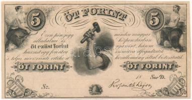 1852. 5Ft Kossuth bankó kitöltetlen D sorozat T:I- Hungary 1852. 5 Forint without date and serial number, serie D C:AU Adamo G124