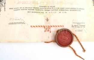 1936 Közgazdász oklevél függő viaszpecséttel 59x42 cm