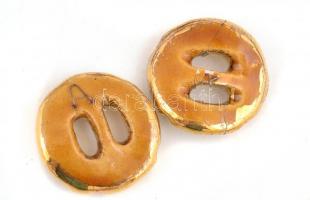 5 db régi kézműves kerámia gomb, arany színben, jó állapotban, d: 3 cm