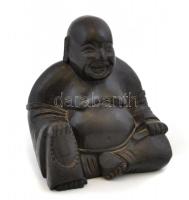 Nevető Buddha. Keményfa szobor, lakkal. 11 cm