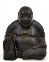 Nevető Buddha. Keményfa szobor, lakkal. 11 cm