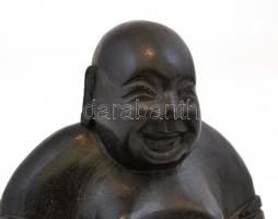 Nevető Buddha. Keményfa szobor, lakkal. 11 cm