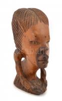 Afrikai női fej. Keményfa faragott szobor. 13 cm