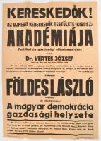 1948 Újpesti Kereskedők Testülete Akadémiája, plakát előadásról, hajtásnyommal, kisebb szakadásokkal, 59x41,5 cm