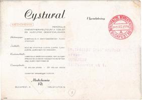 1949 Cystural Medichemia. Peroralis Chemotherapeuticum a vizelet és húgyutak desinficiálására / Hung...