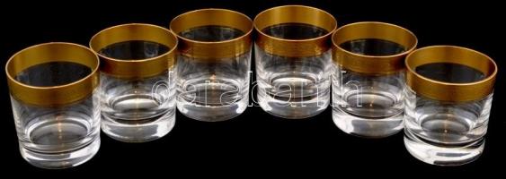 Theresiental aranyozott likőrös pohár, 6 db, kis kopásnyomokkal, m: 6,5 cm