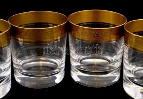 Theresiental aranyozott likőrös pohár, 6 db, kis kopásnyomokkal, m: 6,5 cm