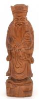 Keleti bölcs nevető Buddhával faragott fa szobrocska, 15 cm
