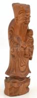 Keleti bölcs nevető Buddhával faragott fa szobrocska, 15 cm