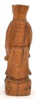 Keleti bölcs nevető Buddhával faragott fa szobrocska, 15 cm