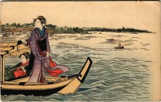 1911 Japanese art postcard with geisha (EK)