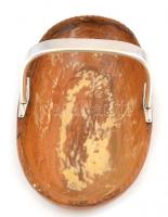 cca 1930 Faragott, fa kínáló, ezüst (Ag.) fogóval, jelzett, 30x14 cmx12 cm, bruttó:  377 gr