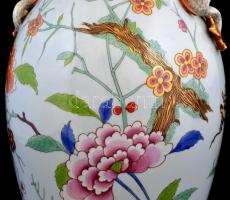 Nagy méretű Herendi porcelán padlóváza koi halas füllel, kézzel festett, jelzett, minimális kopással...