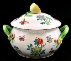 Herendi Viktória leveses tál. Kézzel festett, jelzett, Restaurált, sérült