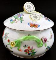 Herendi Viktória leveses tál. Kézzel festett, jelzett, Restaurált, sérült