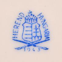 Herendi Viktória leveses tál. Kézzel festett, jelzett, Restaurált, sérült