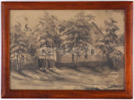 Ebner jelzéssel: Utca. Tus, papír, üvegezett keretben. 20x29 cm