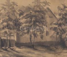 Ebner jelzéssel: Utca. Tus, papír, üvegezett keretben. 20x29 cm