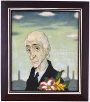 Morvay jelzéssel: A jubiláns. Olaj, farost, ajándékozási sorokkal, keretben, 34x28,5 cm