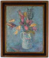 Czinkotay Frigyes (1932-2018): Tulipános csendélet. Olaj, farost, jelzett, hátoldalán a művész névje...