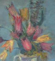 Czinkotay Frigyes (1932-2018): Tulipános csendélet. Olaj, farost, jelzett, hátoldalán a művész névje...