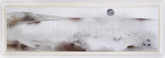 Udvardi Erzsébet (1929-2013): Balaton. Olaj, farost, jelzett, fa keretben, 25x80 cm. / Erzsébet Udva...