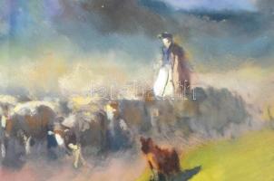 Burchard Bélaváry István (1864-1933): Nyáj. Vegyes technika, karton, jelzett, üvegezett keretben, 29...