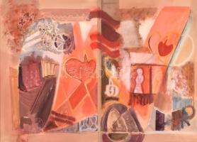Misch Ádám (1935-1995): Ünnep. Akvarell, papír, jelzett (Misch 74) és a paszpartu hátoldalán, 66×47 cm
