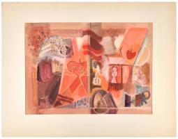 Misch Ádám (1935-1995): Ünnep. Akvarell, papír, jelzett  (Misch 74) és a paszpartu hátoldalán, 66×47...