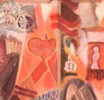 Misch Ádám (1935-1995): Ünnep. Akvarell, papír, jelzett  (Misch 74) és a paszpartu hátoldalán, 66×47...