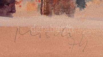 Misch Ádám (1935-1995): Ünnep. Akvarell, papír, jelzett  (Misch 74) és a paszpartu hátoldalán, 66×47...