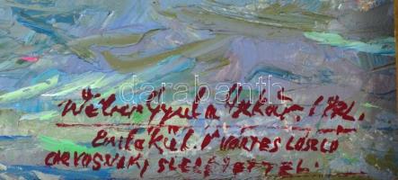 Wéber Gyula (?-?): Balatoni vitorlások. Ola, vászon, jelzett, ajándékozási sorokkal, fa keretben, 31...