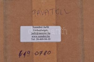 Szendrei Judit (?-): Pávatoll. Tűzzománc, jelzett, reprodukálva a művésznő honlapján, hátoldalán cím...